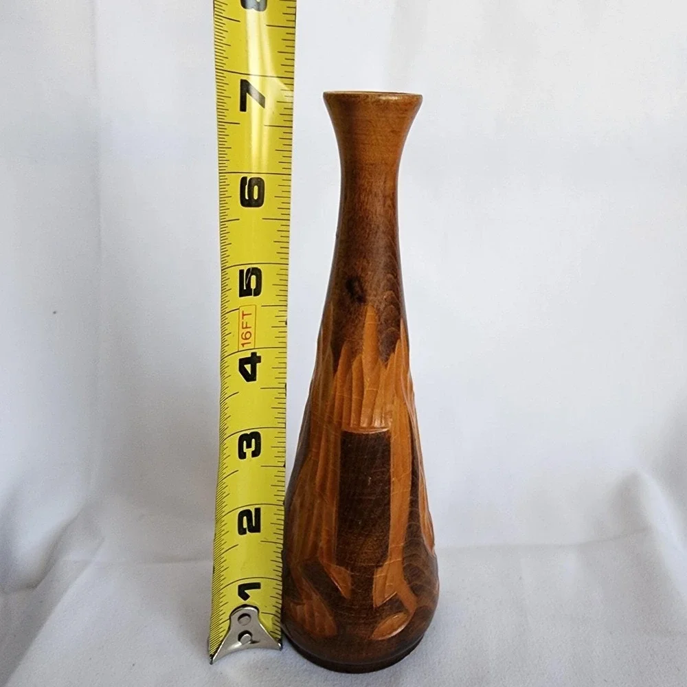 Vintage Southwestern Wooden Hand Carved‎ Vase 7